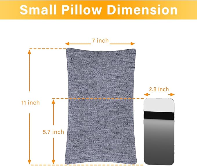 2 Pack Small Pillow, Cooling Memory Foam Mini Pillow 11 X 7 Inches for Sleeping, Travel, Neck, Knee Support, Tiny Cushion for Pet, Dogs (Grey)