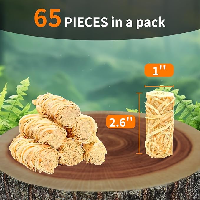 Fire Starter Sticks 65 pcs - Fire Starters for Campfire, Outdoor Fire Pit, Wood Stove, Logs Fireplaces, BBQ, Water Resistant & Odorless Firestarter - Camping Essentials
