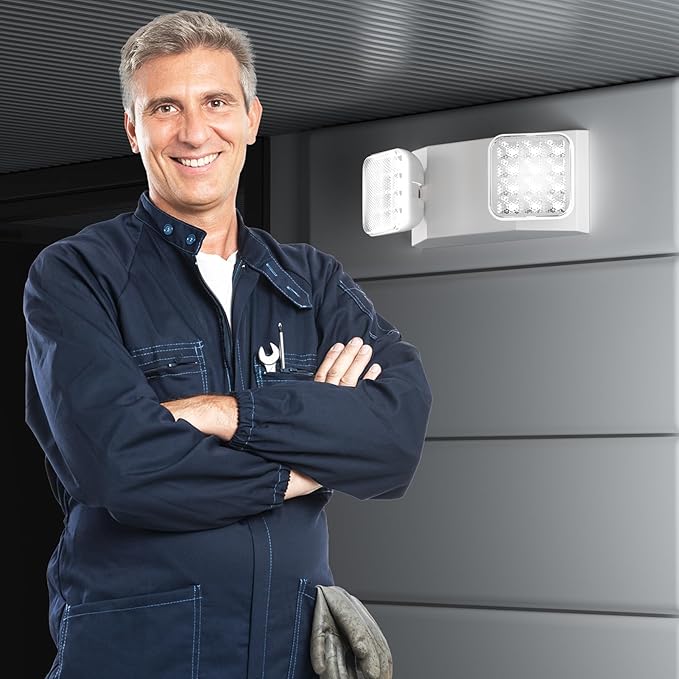 6 Packs White Emergency Exit Fixture with Battery Backup -UL s Emergency Lighting and 2 LED Heads Adjustable Light Heads for Indoor.