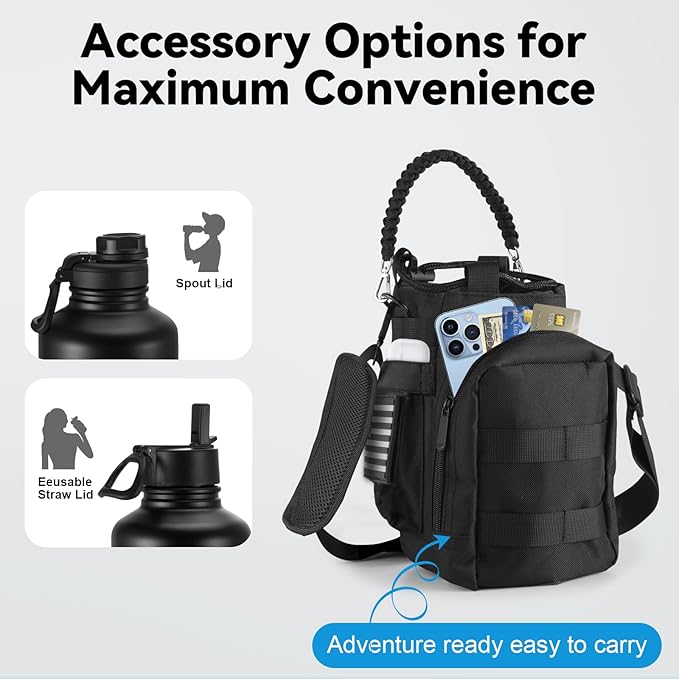 KXIAOCHEN Insulated Water Bottle, Stainless Steel Water Bottle, 2 Lids (Straw and Handle Lid),Wide Mouth Metal Water Bottles Keep Hot and Cold, Double Walled, Thermo Mug, Metal Canteen