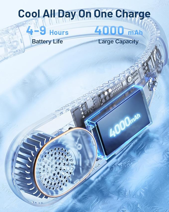 SWEETFULL Portable Neck Fan 360° Cooling Bladeless Personal Fan | No Hair Twisting - 4000mAh USB Rechargeable Wearable Fan for Travel, Birthday Gifts for Men, Women, Mom, and Dad