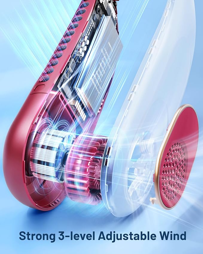 SWEETFULL Portable Neck Fan 360° Cooling Bladeless Personal Fan | No Hair Twisting - 4000mAh USB Rechargeable Wearable Fan for Travel, Birthday Gifts for Men, Women, Mom, and Dad