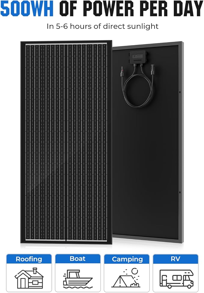 18BB 100 Watt Solar Panel, N-Type 12V 100W Solar Panel, 25% High Efficiency Monocrystalline PV Modules for RV, Marine, Rooftop, Farm, Trailer, Home Off-Grid System