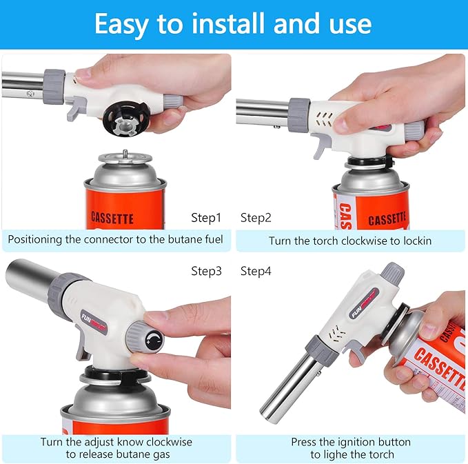 FunOwlet,Butane Torch Kitchen Blow Lighter, Culinary Torches Head Professional Chef Cooking Adjustable Flame For Sous Vide, Creme Brulee, Baking, BBQ (Butane Gas Not Included)