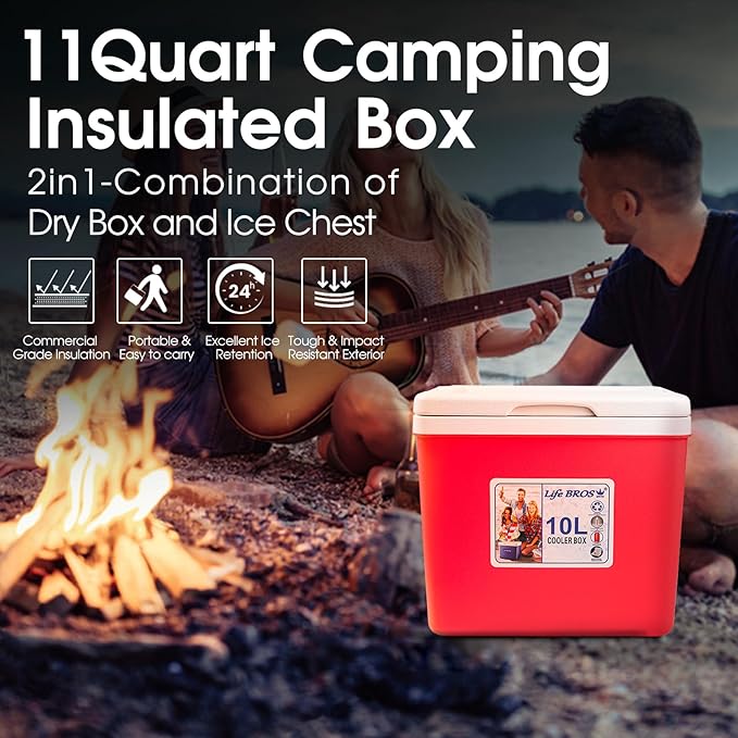 11Qt 19Qt Insulated Portable Cooler Leak-Proof Ice Chest Lunch Box Hard Coolers with Extra Ice Pack for BBQ, Camping, Pincnic