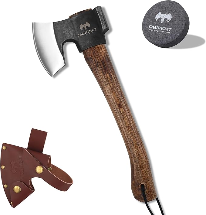 14.4" Hatchet, Camping Hatchet, Hand Forged Axe with Sheath, Bushcraft Axe with 1065 Carbon Steel and Beech Handle for Wood Chopping – Perfect for Outdoor Survival and Adventures