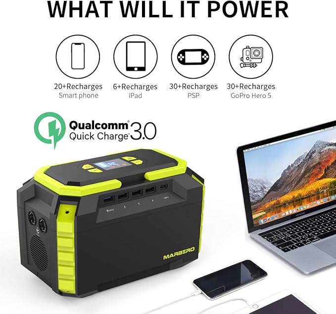MARBERO 222Wh Portable Power Station 200W Solar Generator 60000mAh Power Bank with AC Outlet 110V 200W DC USB LED Flashlights Lithium Battery Power Supply for CPAP Camping Backup Emergency Home