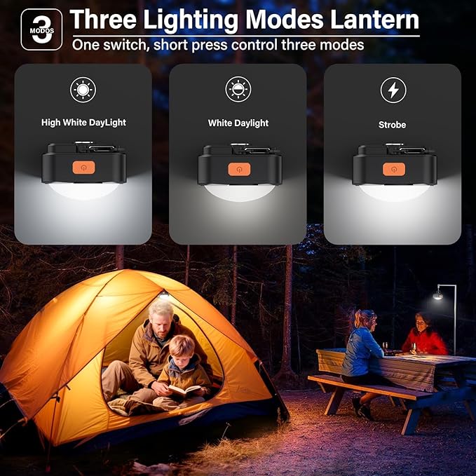 Rechargeable Camping Lights FLY2SKY 4Pcs Black Tent Lights Mini Flashlight Portable LED Camping Lantern Survival Gear Camping Accessories for Hiking Backpacking Fishing Hurricane Emergency Outage