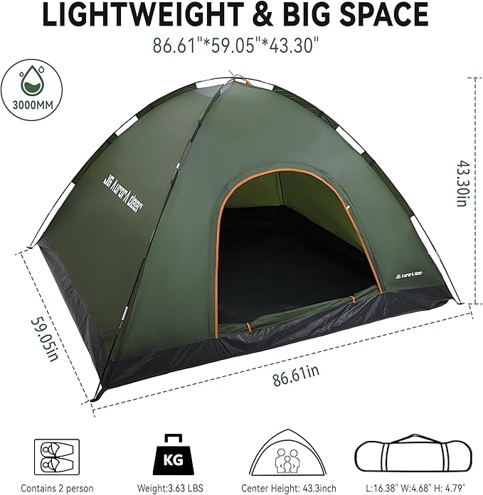 1/2/3/4 Person Tents Waterproof&Windproof Family Tents Camping-Tent,Lightweight Portable Pop Up Tent for Camping,Hiking,Mountaineering or Beach Easy to Set Up Adventures Carry Bag