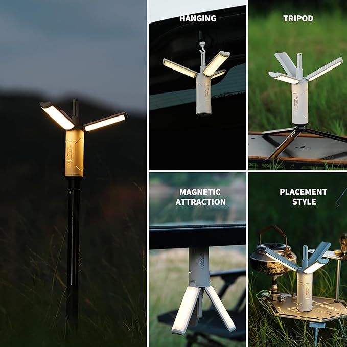 Folding LED Camping Lantern Flashlight, Allspark USB Rechargeable Collapsible Waterproof Tent Lights,Magnetic Hanging Light for Hurricanes Emergency Power Outages,with Retractable Triangular Bracket