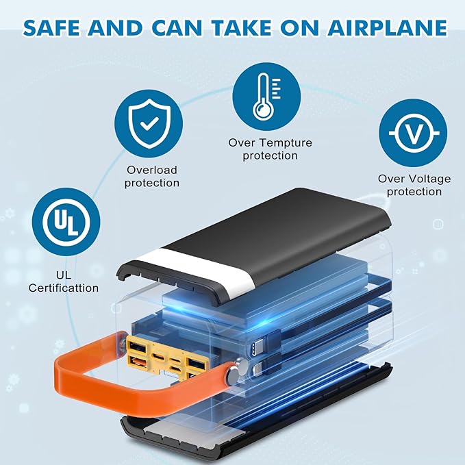 Portable Power Station, 27,000mAh Outdoor Generator with Built in Cable, Portable Power Bank Backup Battery for Phone Charge, Travel, Home use, Camping, RV Trip