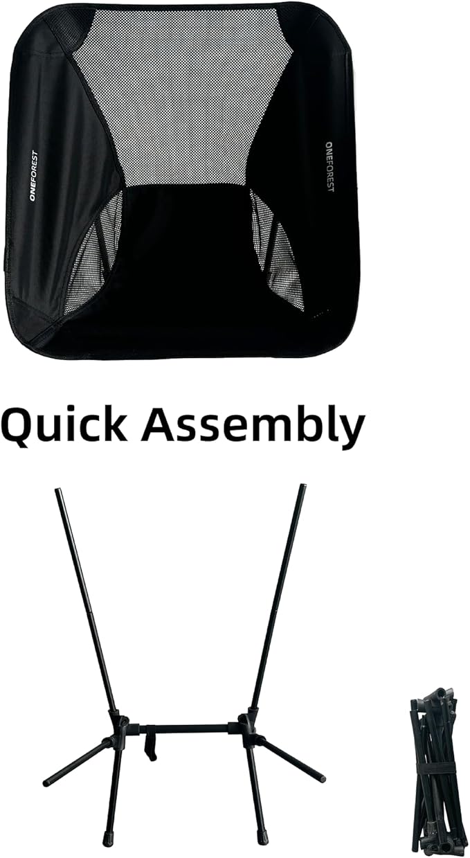 ONEFOREST Camping Chair, Foldable Portable Backpacking Chair for Beach Camp Hiking Outdoor Sport, Black