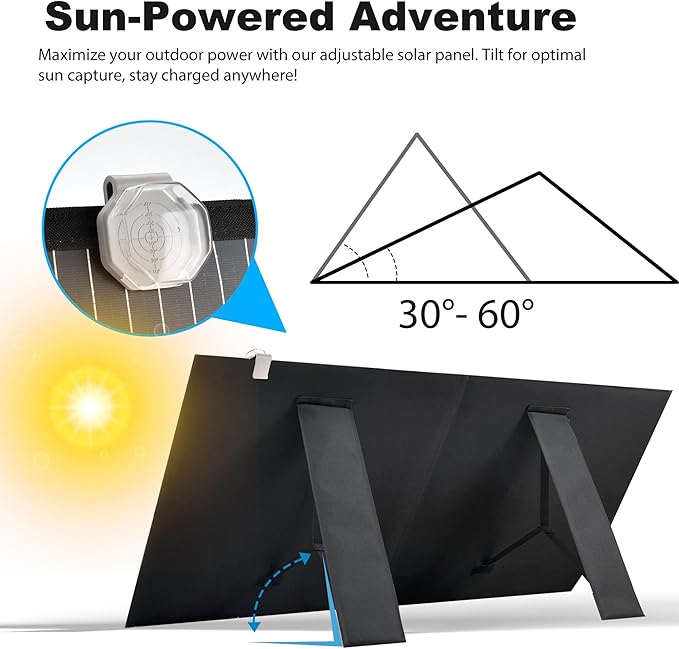 Portable 100 Watt 12V Foldable Solar Panel with Adjustable Kickstands and Waterproof IP65 Design for Power Station, Travel, Outdoor Camping, RVs, and Off-Grid Applications