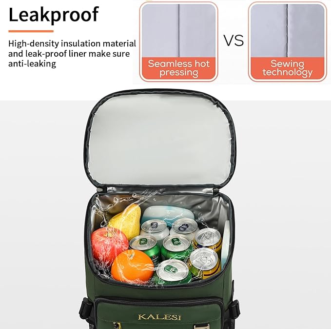 Kalesi Cooler Backpack 36 Cans Lightweight Insulated Backpack Cooler Leak-Proof Travel Camping Lunch Backpack Outdoor Cutlery Backpack for Men and Women