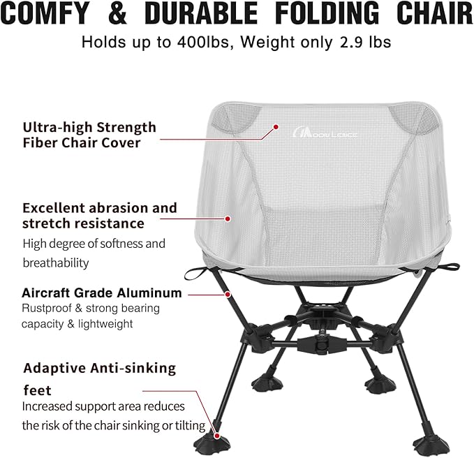 MOON LENCE Portable Camping Chair Backpacking Chair - The 4th Generation Ultralight Folding Chair - Compact, Lightweight Foldable Chairs for Hiking Mountaineering, Beach