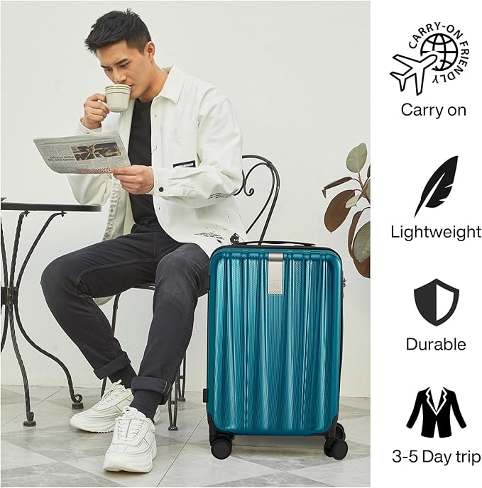 Hanke 24 Inch Luggage Suitcases With Spinner Wheels Lightweight PC Hard Shell Rolling Suitcase With Travel Lock,Checked-Medium 24-Inch(Caribbean Blue)