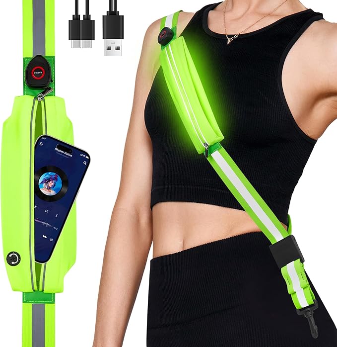 LED Reflective Belt Sash - 5 Lights Colors & 3 Light Modes High Visibility Night Safety Belt, Rechargeable Light Up Running Gear Adjustable Vest Straps for Runners Walkers Men Women