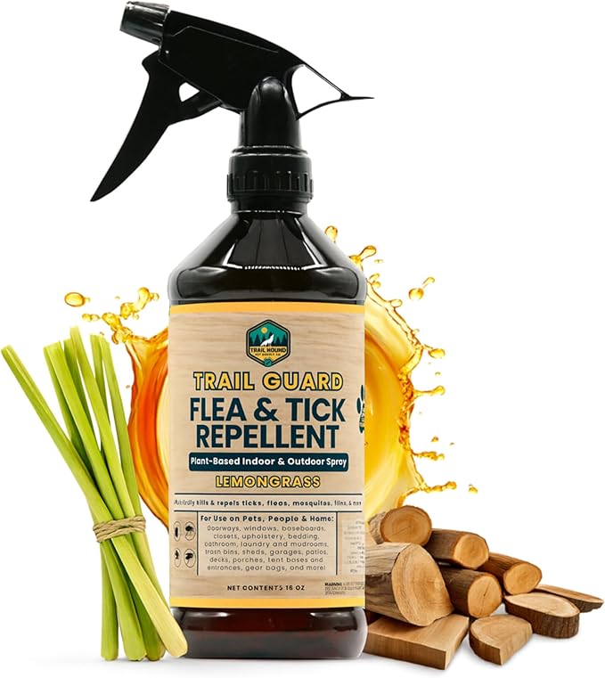 Trail Guard Natural Extra Strength Insect, Flea and Tick Spray for Dogs, Cats, People & Home - 16oz Lemongrass Scented Plant-Based Insect & Tick Repellent for Dogs - Kid Safe (16oz)