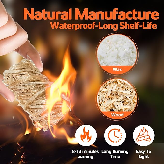 110PCS Fire Starters for Campfires Grill BBQ Camping Fireplace Fire Pit,Quick Light Wood Charcoal Fire Starter, Waterproof-Natural Fire Starters Camping fire Starter Charcoal Starters