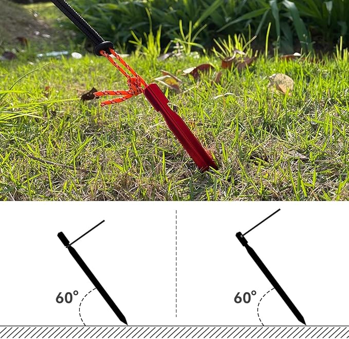 12 Pack Tent Stakes, 7-inch Ultralight Aluminum Ground Pegs with Reflective Pull Ropes, Tri-Beam Stake in a Carrying Bag, for Camping, Backpacking, Hiking, Hammocks and Canopy, Red