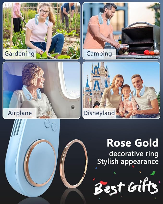 Neck Air Conditioners with Cooling Plate,Portable Neck Fan Rechargeable,Long Lasting Power Unit AC,Light Weight Individual Hangable Headband Cooler Fans for Traveling Camping Outside Walking Blue