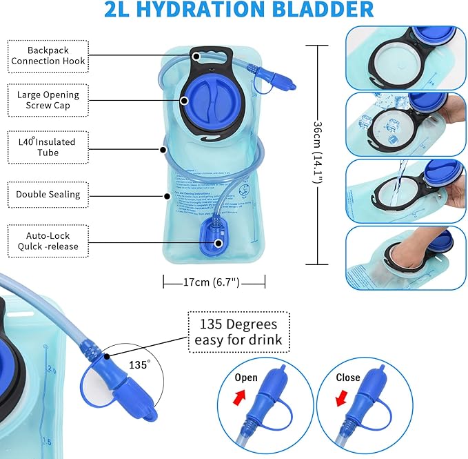 Roptat Hydration Backpack Pack with 2L Hydration Bladder - Lightweight Water Backpack Water Pouch for Women Men Running Riding Biking Music Festival