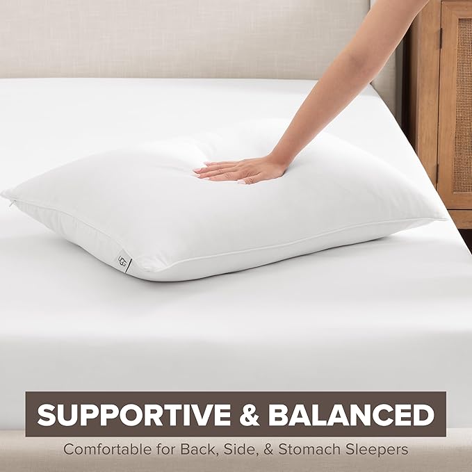 UGG Cooling Pillow Standard Size Luxury Hotel Style for Stomach, Back or Side Sleepers with Washable Cover Hypoallergenic Down Alternative for King Beds, 20-inch x 36-inch, White