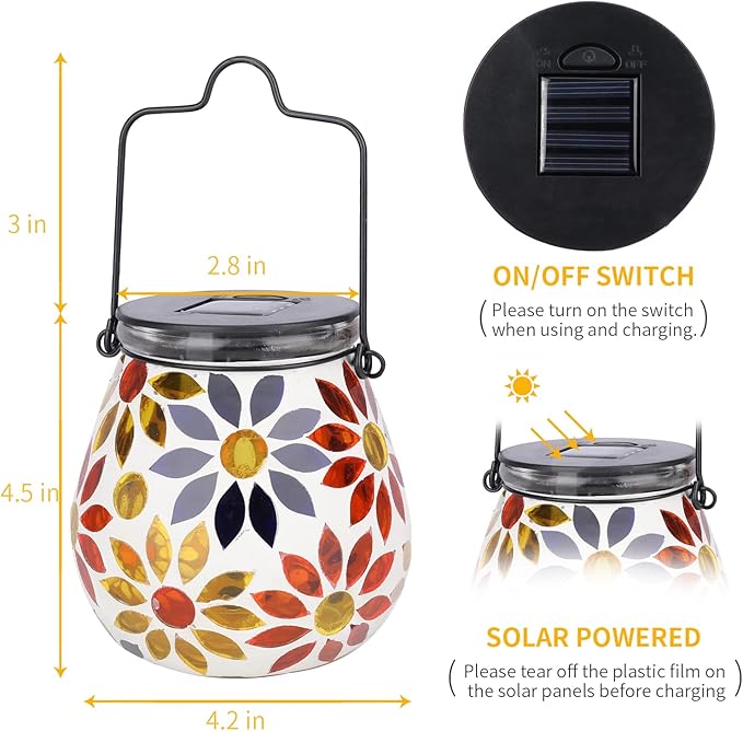 Afirst Mosaic Solar Lanterns Outdoor - Glass Hanging Solar Lights Hollow Out Waterproof Table Lamp Outdoor Decorative for Garden, Patio, Holiday Party Outdoor Decoration