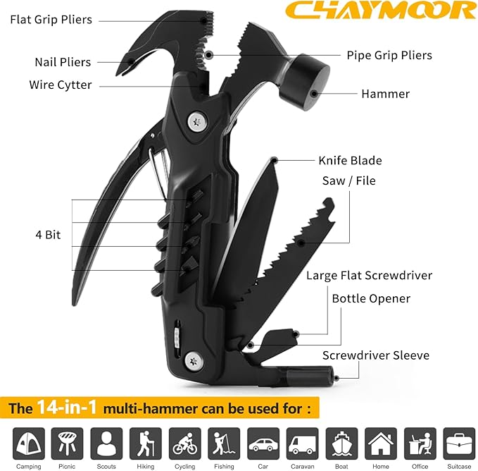 hammer multitool 14-in-1 multitool for men camping multitools outdoor wrench hammer pliers 5.4”EDC tools for men
