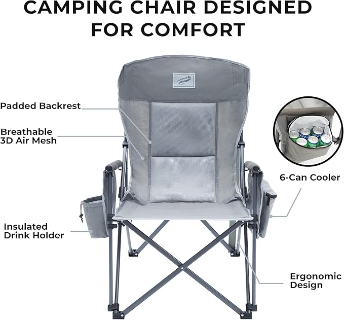 Heavy Duty Portable Folding Camping Chair for Adults with Comfy Padded Backrest | for Outdoor & Sports, Backpacking, Beach, Lawn, Hunting, Tailgating, Fishing | Supports 400 Lbs