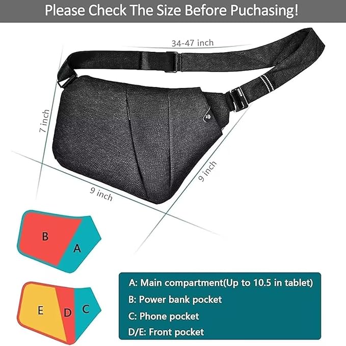 Anti Theft Crossbody Bags Sling Bag for Women Men Waterproof Wander Bag for Sports and Travel. (3.0BLACK, Large)