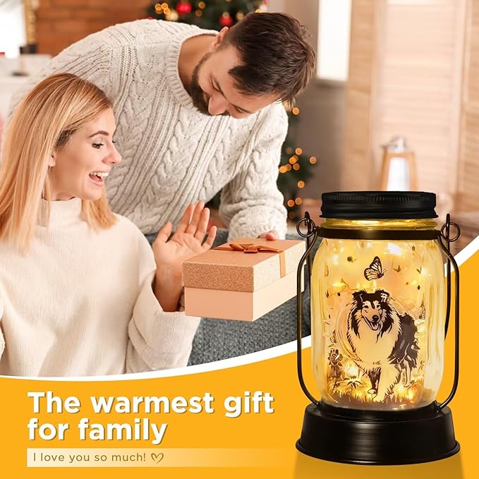kyoryuger Sheltie Gifts for Women/Men Sheltie Solar Lanterns Dog Mom Birthday Dog Lovers Lantern Pet Loss Pet Memorial Lights Solar Garden Decoration for Yard, Patio,Backyard,Porch Torches