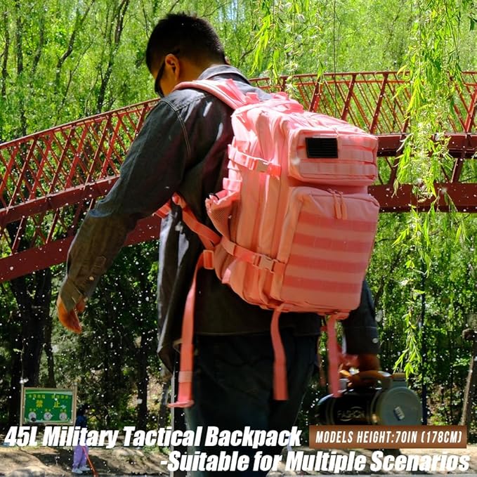 Military Tactical Backpack 45L Large Tactical Backpack for Men, Hiking Rucksack With Bottle Holder