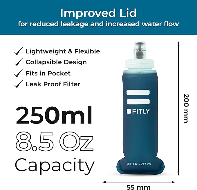 Soft Flask - Shrink As You Drink Soft Water Bottle for Hydration Pack - Folding Water Bottle Ideal for Running, Hiking, Cycling, Climbing & Rigorous Activity