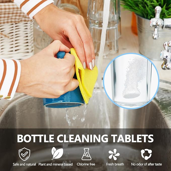 USKICH 48 Pack Water Bottle Cleaning Tablets,Water Bottle Cleaner Great for Stainless Steel, Thermos, Tumbler, Insulated and Reusable Water Bottles,Removes Stubborn Stains and Odors
