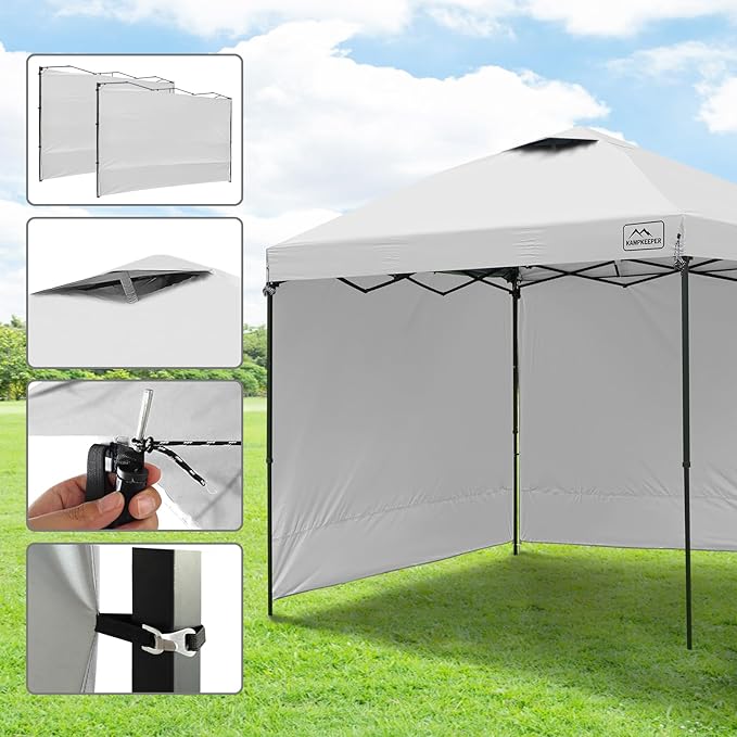 KAMPKEEPER 10x10 Easy Pop Up Canopy Tent with 2 Sidewalls, Instant Outdoor Shade Shelter with 2 PCS Removable 10FT Sun Walls, Quick Setup Waterproof and UV-Resistant for Patio, Camping, Backyard