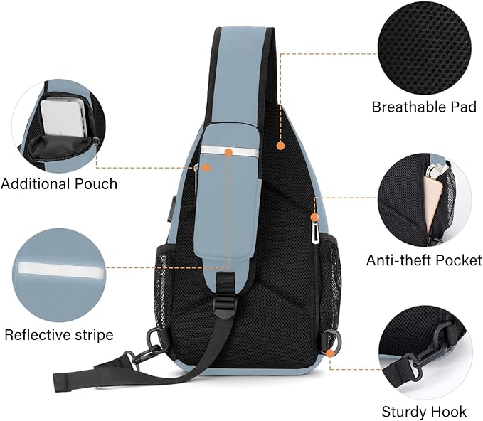 MOSISO Sling Backpack Bag, Crossbody Shoulder Bag Travel Hiking Daypack Chest Bag with Front Square Pocket&USB Charging Port