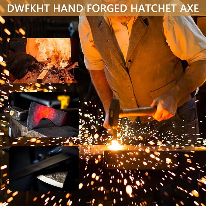 14.4" Hatchet, Camping Hatchet, Hand Forged Axe with Sheath, Bushcraft Axe with 1065 Carbon Steel and Beech Handle for Wood Chopping – Perfect for Outdoor Survival and Adventures