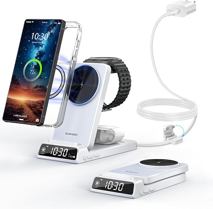 Magnetic Wireless Charger for Samsung, 3 in 1 MagSafe Charging Station for Samsung Galaxy Z Fold/Flip 7/S25 Ultra/S24 Ultra, Foldable Charger for Samsung Galaxy Watch Ultra/8/7/Galaxy Buds 3 (White)