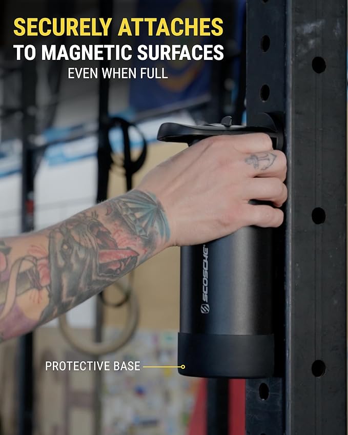 Scosche MFMS32 MagicMount Flask 32 oz Stainless Steel Water Bottle with MagSafe Phone Mount Stand, 12H Hot & 24H Cold, Insulated Flask with Magnetic Phone Holder for Gym, Travel, Sports, 32oz Black