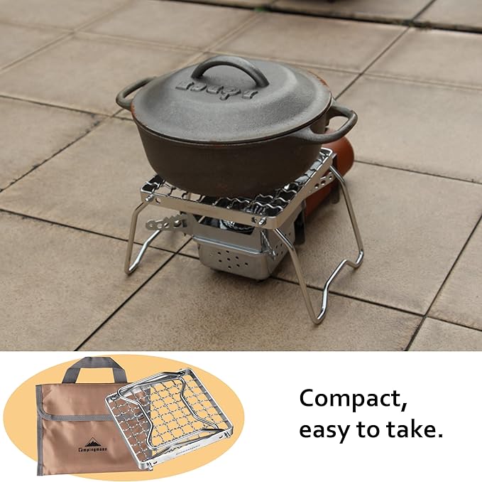 CAMPINGMOON Portable Folding Camping Campfire Grill over Fire Split Stoves 304 Stainless Steel (Grid wire (MS-1011))