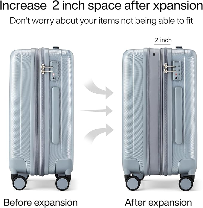 Hanke 29 Inch Expandable Checked Luggage Lightweight PC Hard Shell Luggage Suitcases with Wheels Travel Luggage Rolling Large Suitcase Travel Luggage Bag for Study Abroad.(Gray)