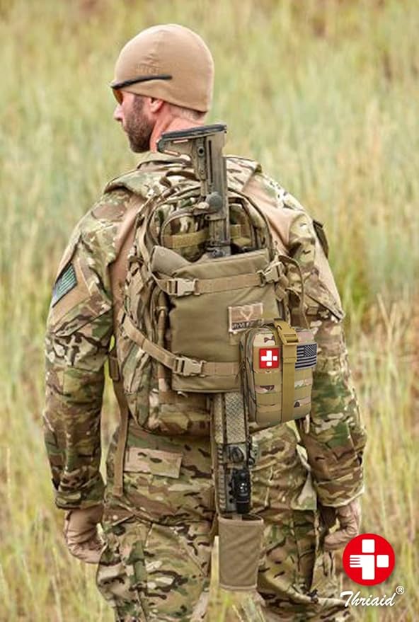 Survival First Aid Kit with Israeli Bandage, Splint, Chest Seal, Tactical Military Combat Molle IFAK for Wound Care, Bleeding Control, Trauma Hemorrhage and More