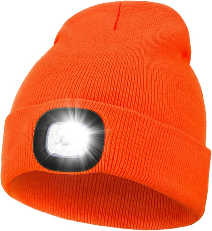MELASA Unisex Hat with Light, USB Rechargeable Hands Free Headlamp LED Beanie, Winter Gifts for Men Dad Father Husband Him