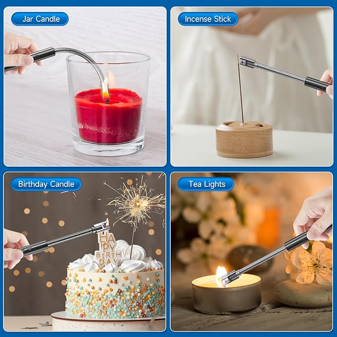 2 Pack Electric Candle Lighter Flameless Arc Windproof Flexible Long Neck USB Rechargeable Lighter Matches for BBQ Grill Fireworks Camping.(Black)