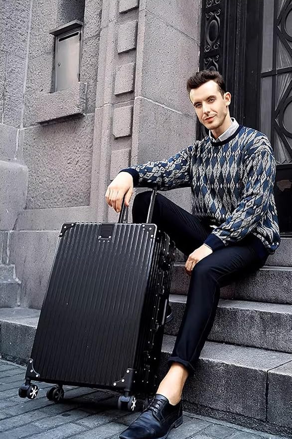 HotWay 28 Inch Checked in Luggage with Aluminum Frame, PC Hard Shell Suitcase with Spinner Wheels and TSA Lock, Large Suitcase for Business Travel, Black