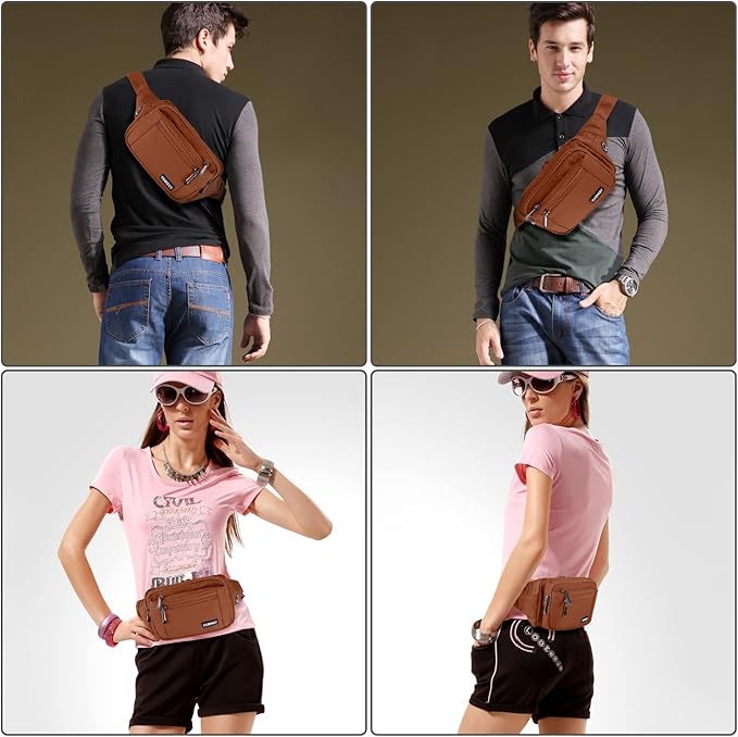 CXWMZY Fanny Packs For Women & Men Waist Pack Hip Bum Bag with Multi-Pockets Large Capacity Waterproof Casual Bum Bag for Disney Traveling Casual Cycling Running Hiking (Brown1)
