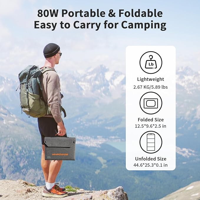 80W Foldable Solar Panel, Portable Solar Charger with 4 Ports (DC/USB-C/2xUSB-A) & 7-in-1 Connector, Waterproof & 23% High Efficiency for Camping RV, Compatible with Power Stations Phones