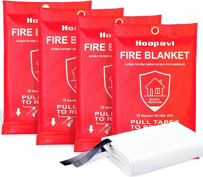 4 Pack Emergency Fire Blanket for Home, Kitchen, Car and Warehouse. 40" x 40" Fire Safety Blanket Extinguisher, Fiberglass Flame-Resistant