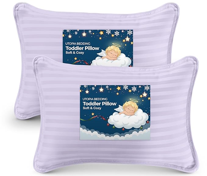 Utopia Bedding Toddler Pillow (Lavender, 2 Pack), 13x18 Pillows for Sleeping, Soft and Breathable Cotton Blend Shell, Small Kids Pillow Perfect for Toddler Bed and Travel (Intended for Age 2 and up)